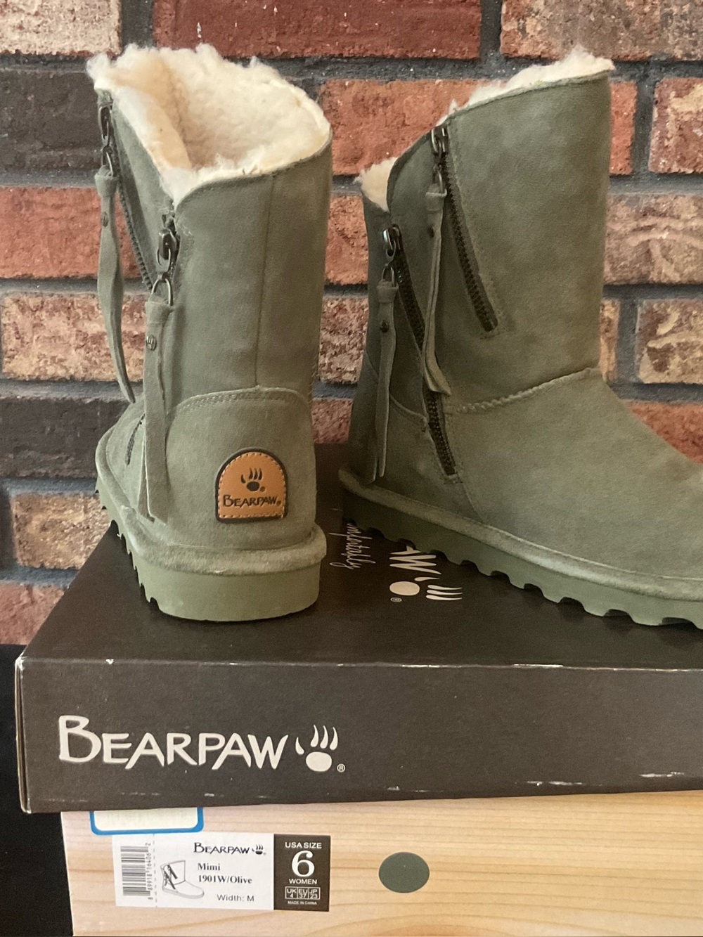 BearPaw Olive Shearling-Lined Mid-Calf Boots